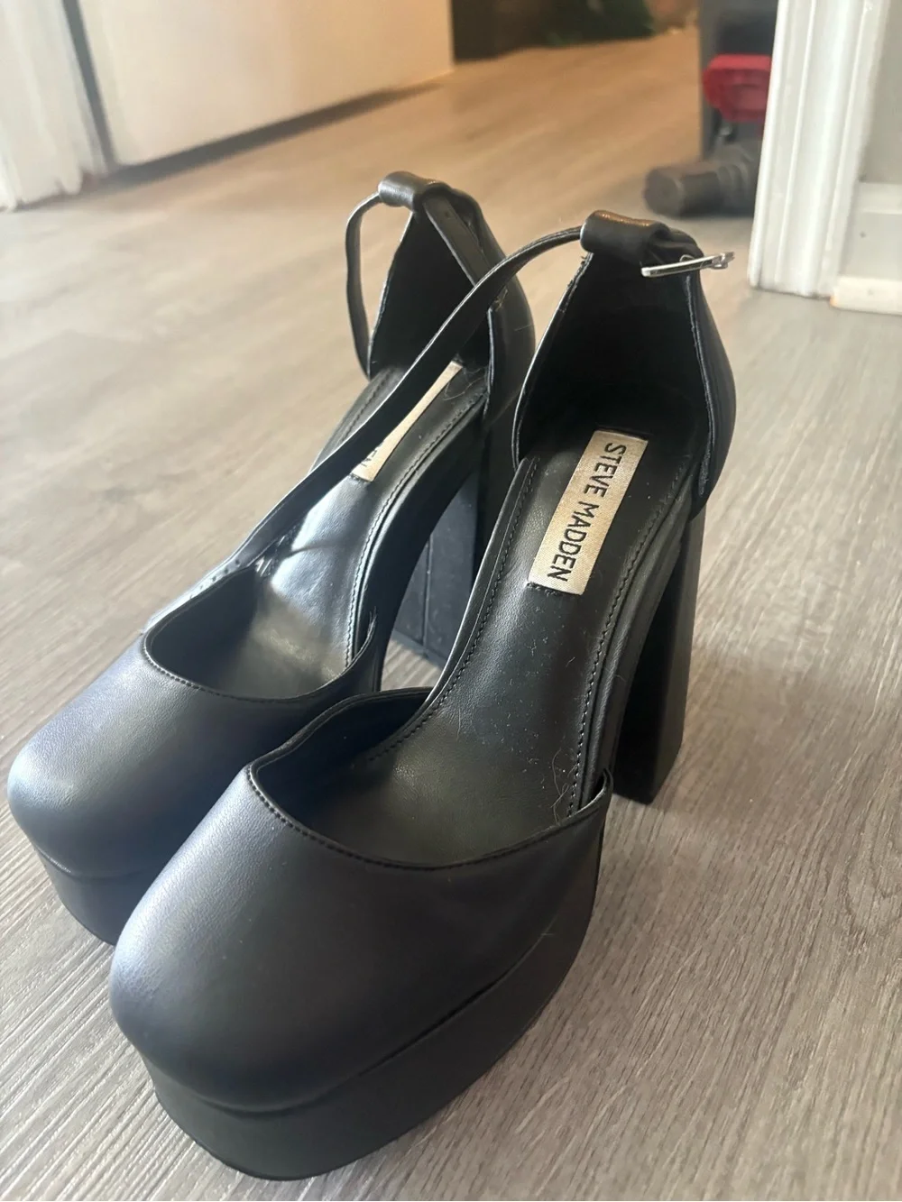 Steve Madden Black Chunky Platform Pumps with Ankle Strap
